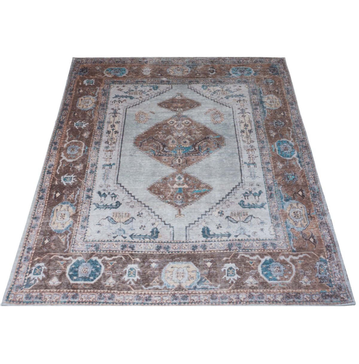 Vloerkleed Karaca Blue/Brown 06 - 70 x 140 cm - Afbeelding 1
